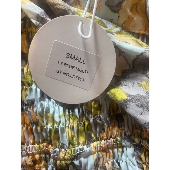 Luxxel Womens Blue Multi Floral Print Smocked Midi Dress Size Small NWT - Picture 6 of 6